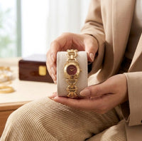 Vintage Red Dial Anti-Tarnish Gold Plated Watch for Women