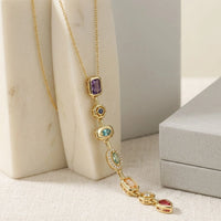 Multi-Stone Linear Drop Necklace | Anti-Tarnish Gold Plated | Moncheri Jewels