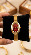 Vintage Oval Red Dial Anti-Tarnish Gold Plated Watch