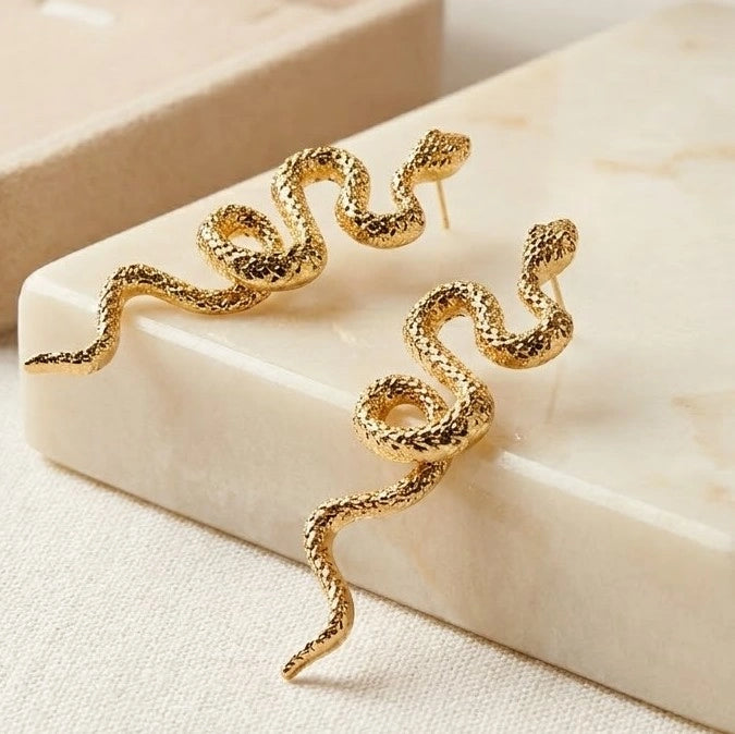 Snake Statement Earrings - Anti-Tarnish Gold Plated