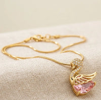 Pink Crystal Swan Pendant Necklace | Anti-Tarnish Gold Plated
