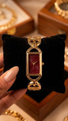 Vintage Maroon Dial Anti-Tarnish Gold Plated Watch | Moncheri Jewels