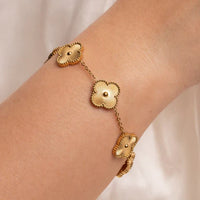 Moncheri "It Girl" Golden Stack | Clover Charm & Crystal Roller Bangle Combo