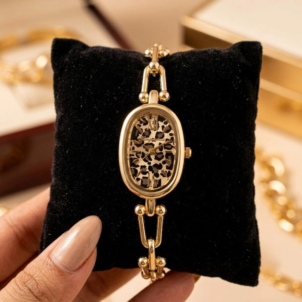 Vintage Leopard Dial Anti-Tarnish Gold Plated Chain Watch