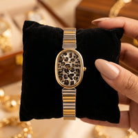 Moncheri Leopard Print Oval Dial Watch – Anti-Tarnish Gold Plated Two-Tone Statement Timepiece