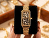 Leopard Print Dial Rectangular Analog Wristwatch - Anti-Tarnish Gold Plated