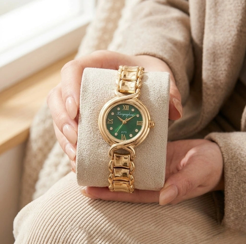 Elegant Green Dial Anti-Tarnish Gold Plated Watch for Women