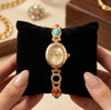 Moncheri Oval Dial Multi-Color Stone Bracelet Watch - Anti-Tarnish Gold Plated