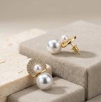 Korean Pearl & Crystal Drop Earrings