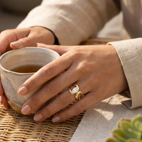 Modern Curve Crystal Statement Ring - Anti Tarnish Gold Plated