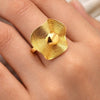 Sunburst Textured Gold Plated Statement Ring - Anti-Tarnish Abstract Wave Design for Women