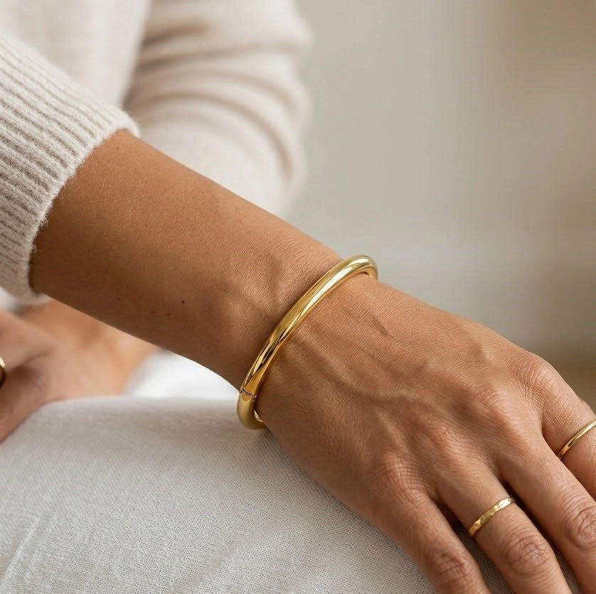 Minimalist Thick Gold Plated Bangle - Anti Tarnish Everyday Wear ( baby size)
