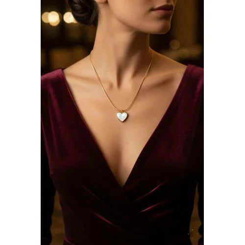 Puffy White Heart Snake Chain Necklace - Anti-Tarnish 18K Gold Plated