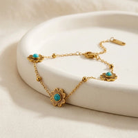Turquoise Flower Dainty Bracelet - Anti-Tarnish Gold-Plated