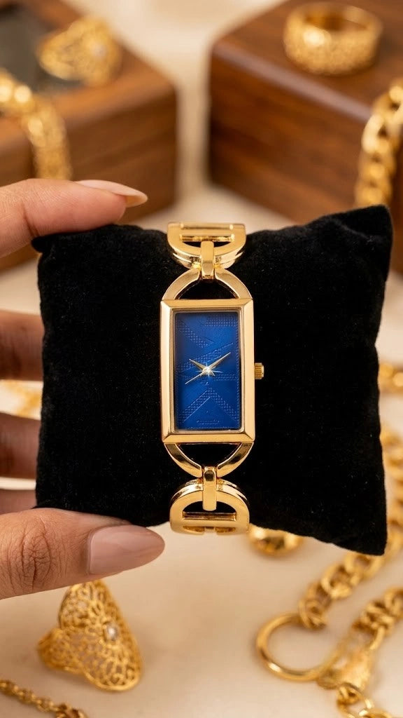Elegant Blue Dial Anti-Tarnish Gold Plated Watch