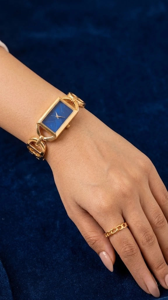 Elegant Blue Dial Anti-Tarnish Gold Plated Watch