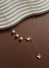 Butterfly & Pearl Lariat Necklace | Anti-Tarnish Gold Plated Y-Chain | Korean Style