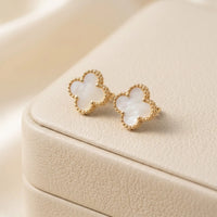 White Clover Stud Earrings - Anti Tarnish Gold Plated