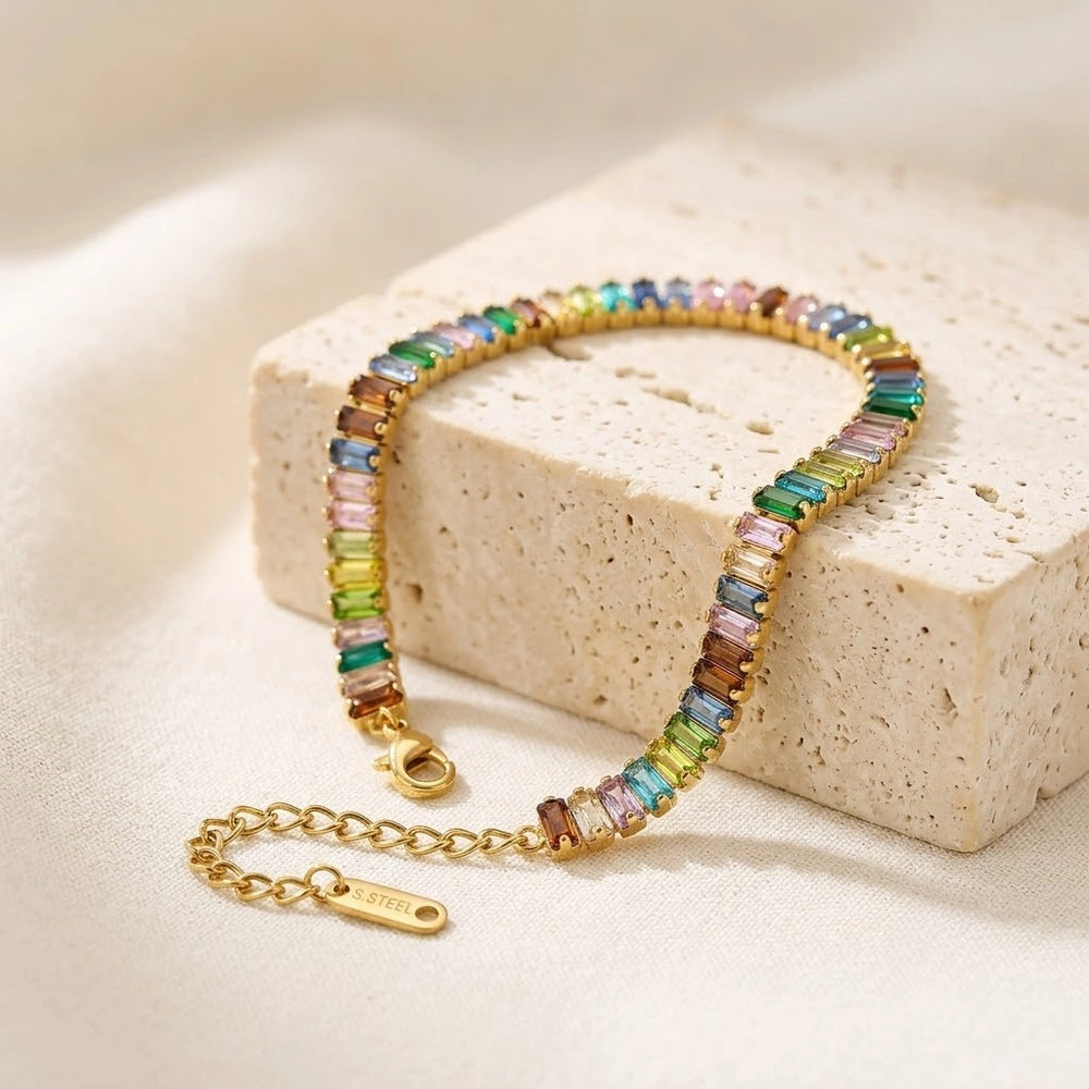 Multi-Color Baguette Anti-Tarnish Tennis Bracelet | Moncheri