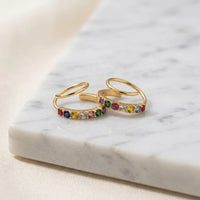 Rainbow Stone Spiral Hoop Earrings - Anti Tarnish Gold Plated