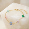 Multi-Color Floral Beaded Bracelet - Anti-Tarnish Gold Plated