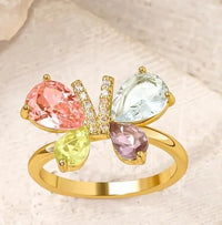 Pastel Butterfly Statement Ring | Multi-Color Rhinestone Fashion Jewelry