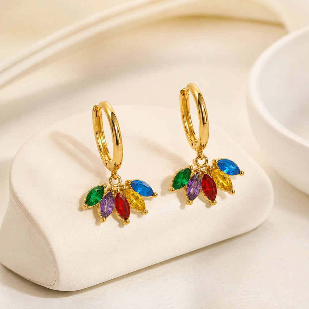 Colorful Marquise Stone Gold Plated Hoop Earrings - Anti Tarnish