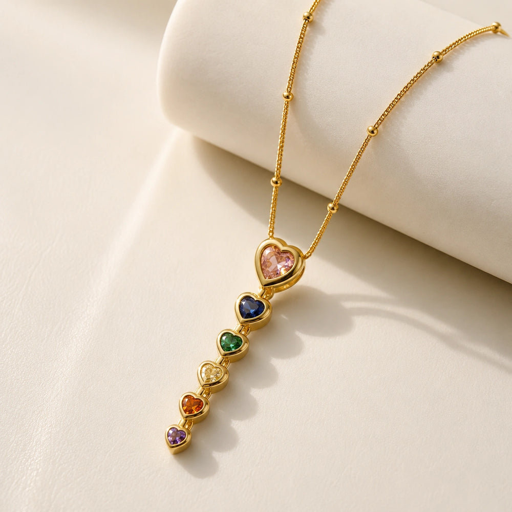 Multi-Color Heart Drop Necklace | Anti-Tarnish Gold Plated