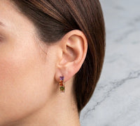 Multi-Color Stone Gold Hoop Earrings - Premium Korean Fashion