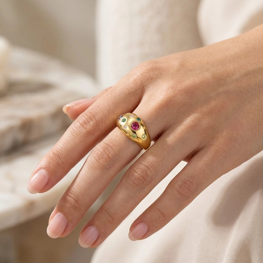 Multi-Color Stone Chunky Dome Ring | Anti-Tarnish Gold Plated