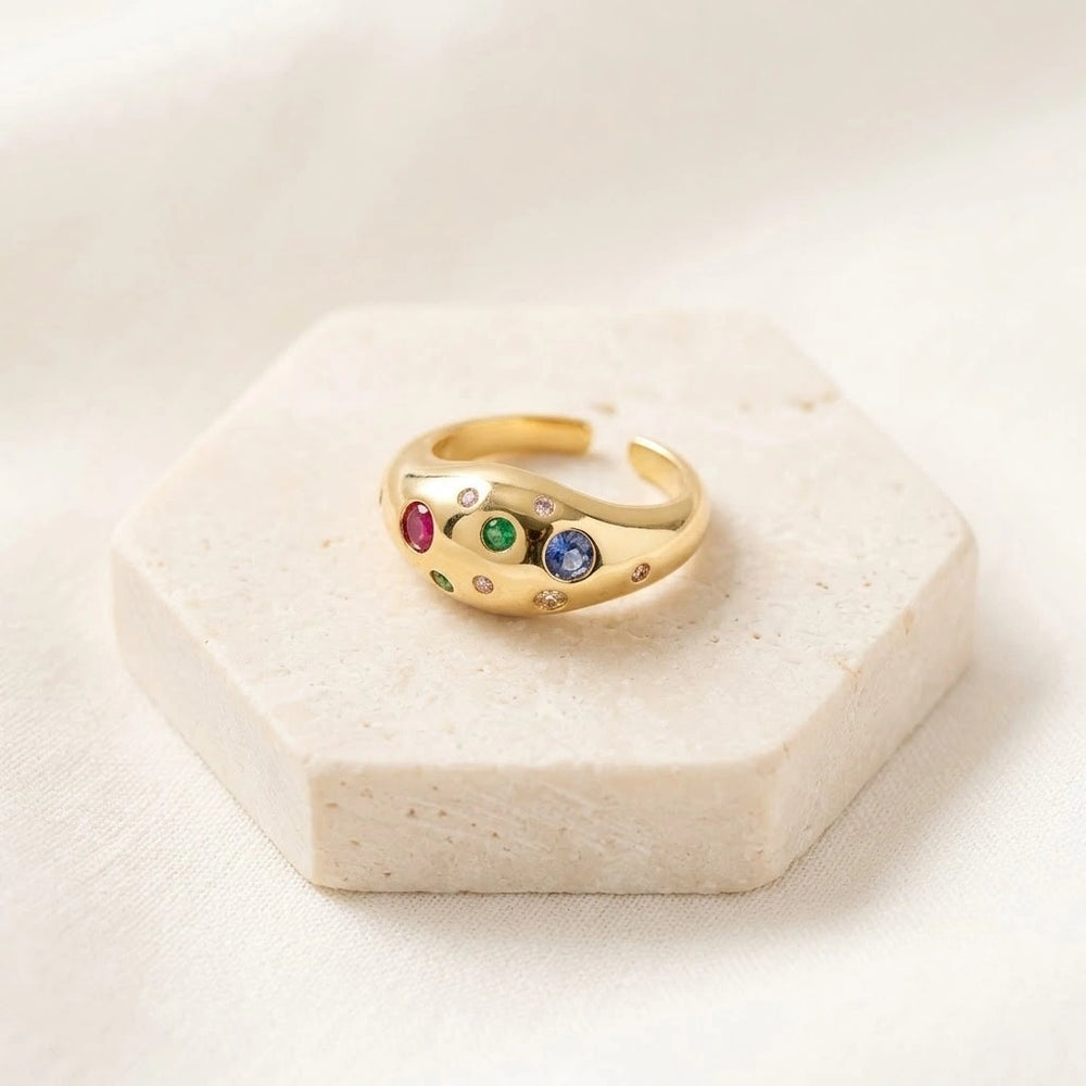 Multi-Color Stone Chunky Dome Ring | Anti-Tarnish Gold Plated