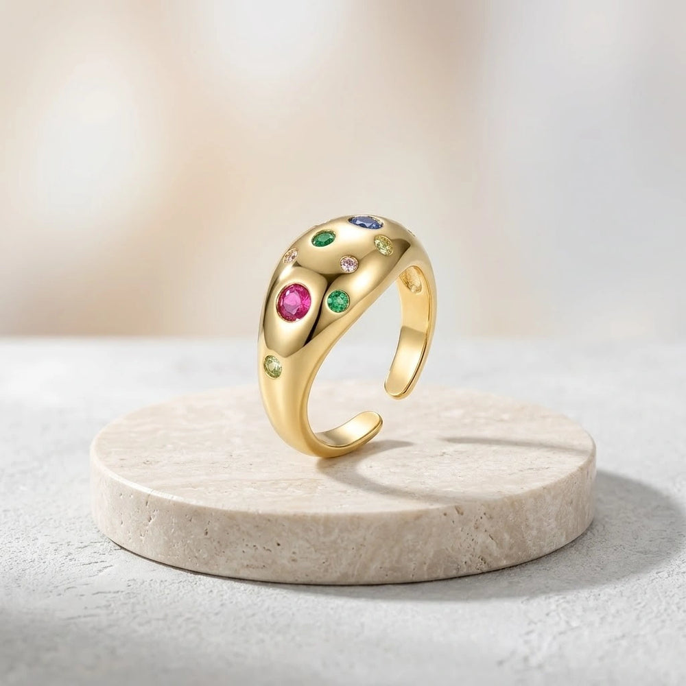 Multi-Color Stone Chunky Dome Ring | Anti-Tarnish Gold Plated