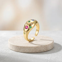 Multi-Color Stone Chunky Dome Ring | Anti-Tarnish Gold Plated