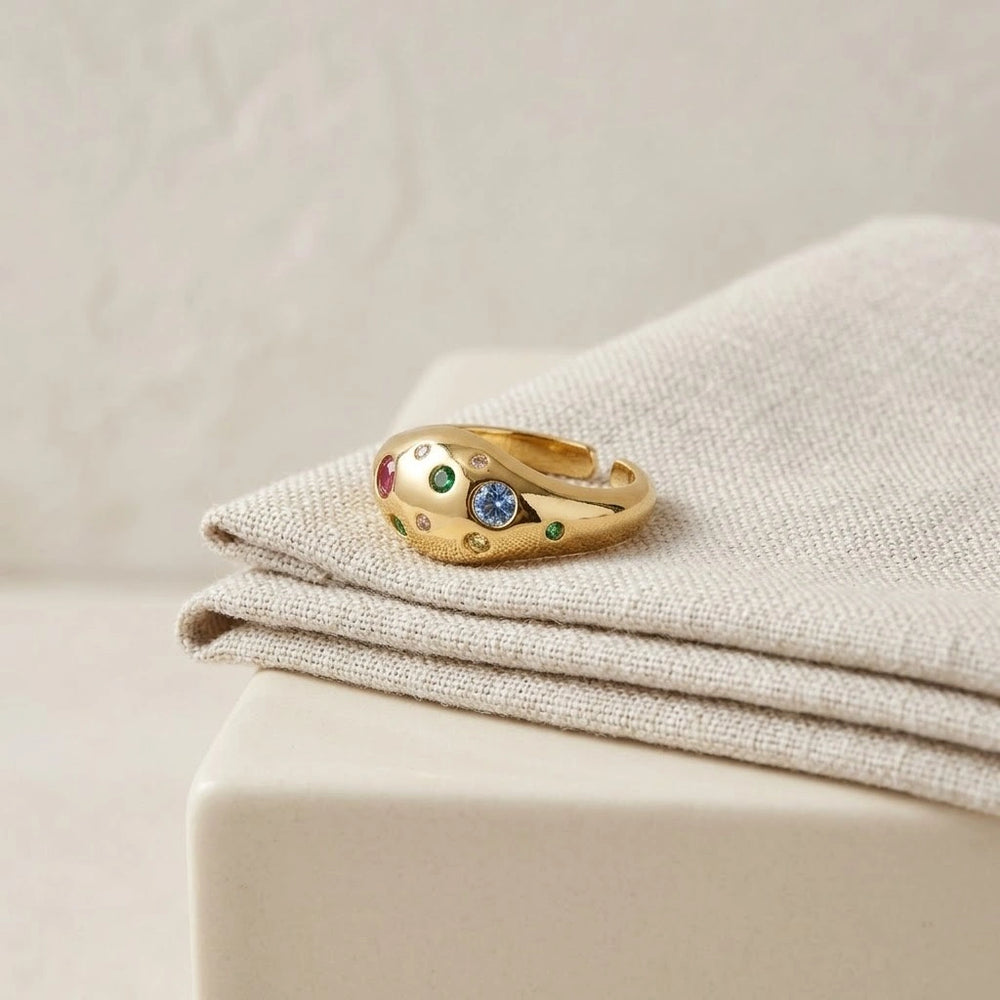 Multi-Color Stone Chunky Dome Ring | Anti-Tarnish Gold Plated