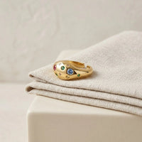 Multi-Color Stone Chunky Dome Ring | Anti-Tarnish Gold Plated