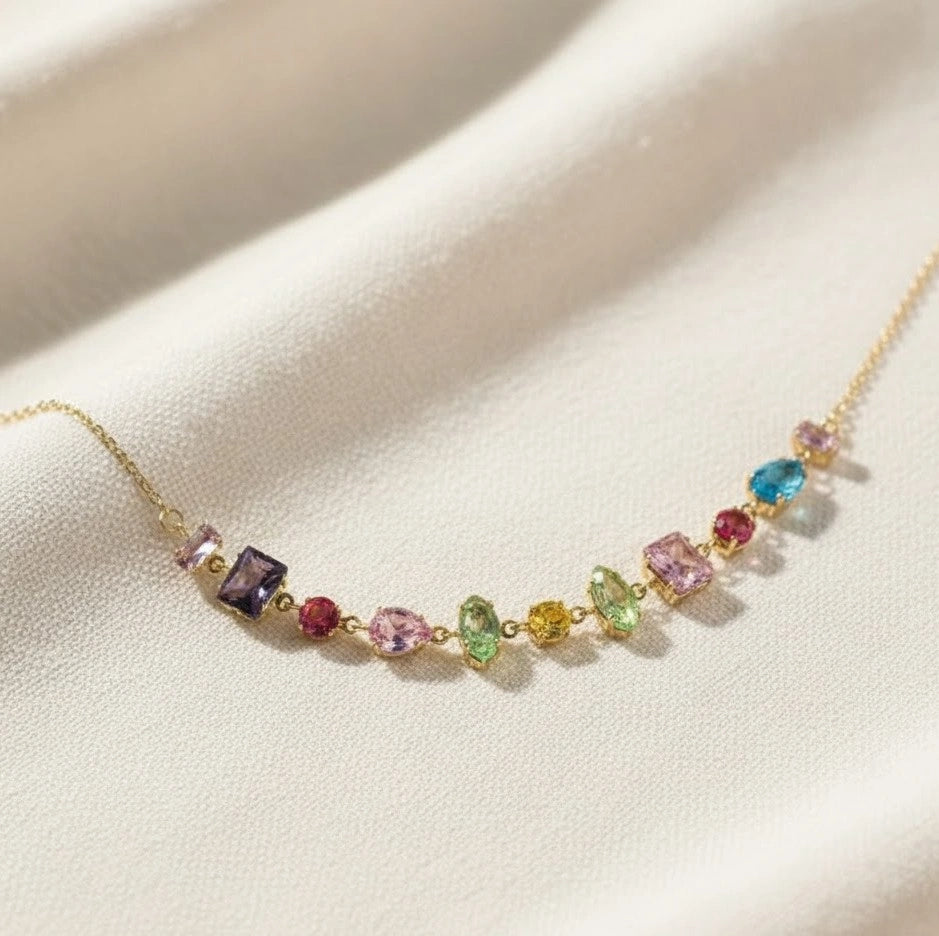 Multi-Color Stone Anti Tarnish Gold Plated Necklace | Delicate Fashion Jewelry