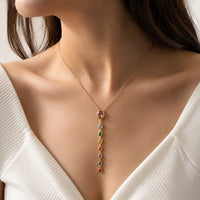 Multi-Color Crystal Drop Necklace - Anti Tarnish Gold Plated