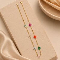 Multi-Color Floral Charm Necklace - Anti Tarnish Gold Plated