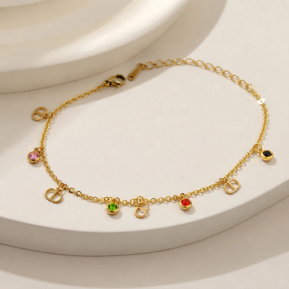 Multicolor Gemstone Charm Gold-Plated Bracelet | Anti-Tarnish