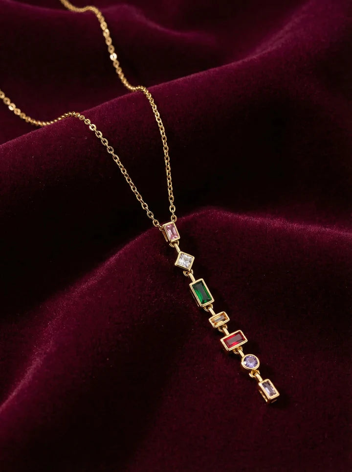 Multicolor Geometric Drop Necklace - Anti-Tarnish Gold Plated Minimalist Pendant