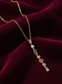 Multicolor Geometric Drop Necklace - Anti-Tarnish Gold Plated Minimalist Pendant