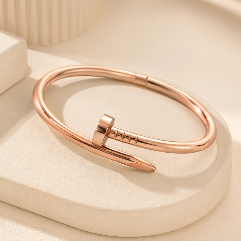 Nail Bracelet - Anti Tarnish Rose Gold Plated Minimalist Bangle