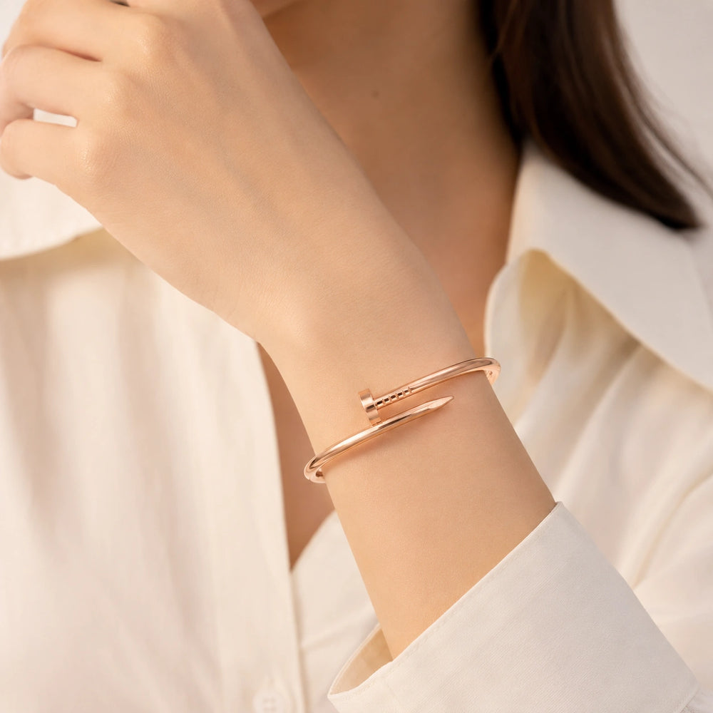 Nail Bracelet - Anti Tarnish Rose Gold Plated Minimalist Bangle