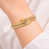 Nail Design Anti-Tarnish Gold Plated Bangle Bracelet for Women - Adjustable Zircon Studded Bracelet
