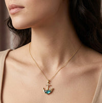 Nautical Anchor Blue Crystal Pendant Necklace - Anti Tarnish