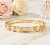 Anti-Tarnish Gold Plated Clover Bangle Bracelet - Korean Style Waterproof Jewellery