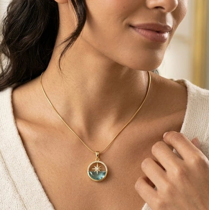 North Star Blue Crystal Pendant Necklace - Anti Tarnish