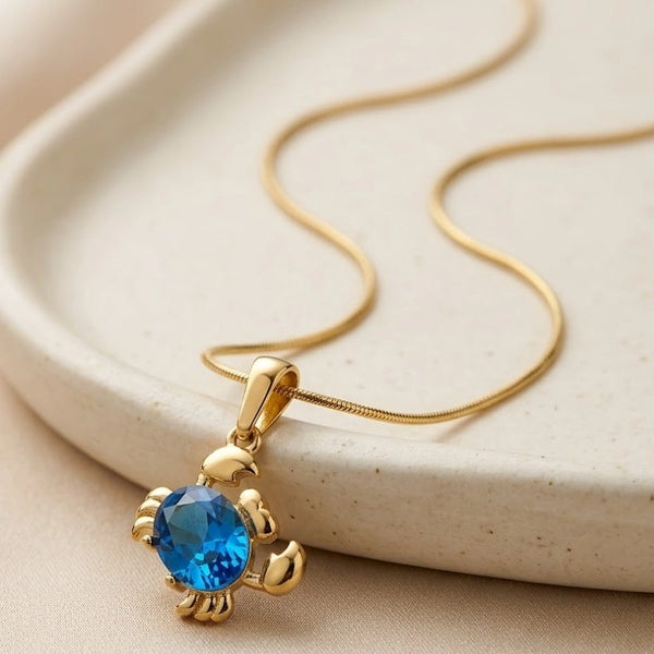 Ocean Blue Crab Pendant Necklace Front View