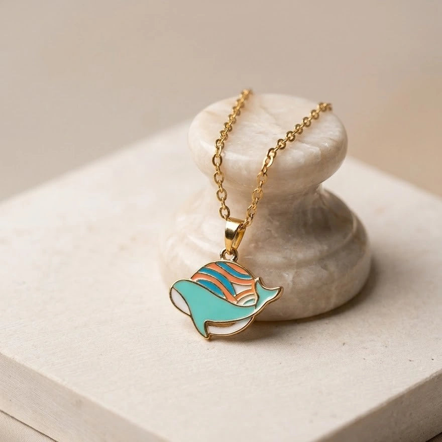 Blue Whale Enamel Pendant Necklace - Anti-Tarnish Fashion Jewelry
