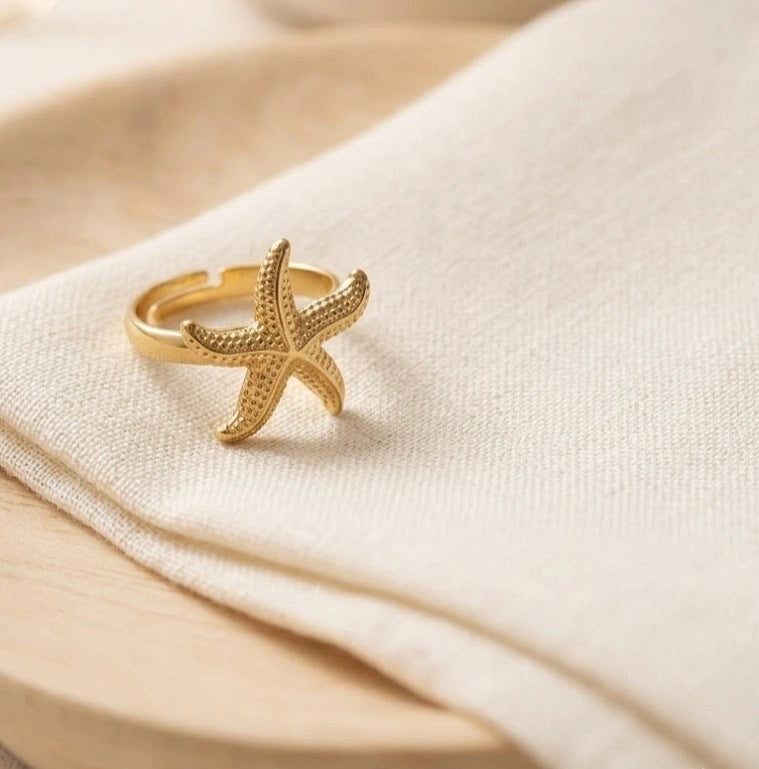 Anti-Tarnish Gold Plated Starfish Ring - Waterproof Ocean Inspired Jewelry